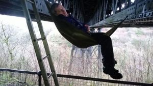 Mr IM demonstrating the new sport of extreme hammocking